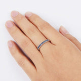 1.3ct Round Cut Blue Sapphire Wedding Band Half Eternity 14k White Gold Finish