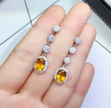 2.5ct Drop Earrings Oval Cut Yellow Citrine Dangle Halo 14k White Gold Finish