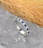 1.3ct Round Cut Alternate Sapphire Diamond Half Eternity Band 14k WhiteGold Over