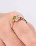 3Ct Asscher Cut Peridot Diamond Halo Accents Vintage Ring 14K Rose Gold Finish