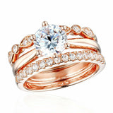 4Ct Round Cut VVS1/D Diamond Trio Bridal Set Solitaire Ring 14K Rose Gold Finish