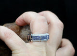 3ct Round Cut Blue Sapphire Wide Bamboo Wedding Band Ring 14k White Gold Finish