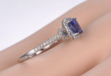 1ct Cushion Cut Blue Tanzanite Halo Design Engagement Ring 14k White Gold Finish