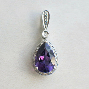 2ct Pear Cut Purple Amethyst Water Drop Pendant 14k White Gold Finish NO CHAIN