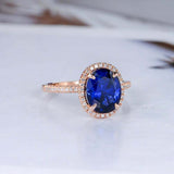 2ct Oval Cut Blue Sapphire Engagement Ring Halo Diamond Accent 14k RoseGold Over