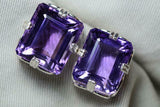 5ct Stud Earrings Emerald Cut Purple Amethyst Solitaire 14k White Gold Finish