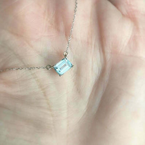 1ct Emerald Cut Blue Aquamarine Pendant with Chain Solitaire 14k White Gold Over