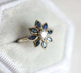 2ct Marquise Cut Blue Sapphire Engagement Ring 14k WhiteGold Over Diamond Flower