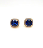 2ct Cushion Cut Blue Sapphire Halo Solitaire Stud Earring 14k Yellow Gold Finish