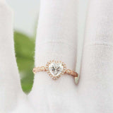 1.5ct Heart Cut Diamond Engagement Ring Round Accents Halo 14k Rose Gold Finish