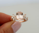 4.2ct Oval Cut Morganite Solitaire with Flower Accent Ring 14k Rose Gold Finish