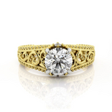 2.6ct Round Cut Diamond Engagement Ring 14k Dual Tone Finish Filigree Milgrain