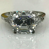 1.3ct Asscher Cut VVS1 Diamond Three Stone Engagement Ring 18k White Gold Finish