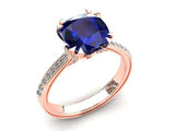 2ct Cushion Cut Blue Sapphire Diamond Accent Bridal Set Ring 18k RoseGold Finish