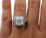 5Ct Cushion Cut VVS1/D Diamond Halo Vintage Engagement Ring 14K White Gold Over