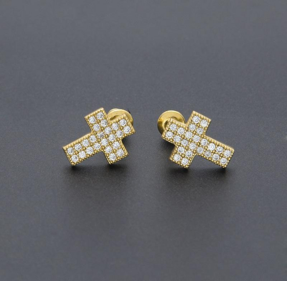 1.5ct Round Cut Diamond Jesus Cross Stud Earrings Women 14k Yellow Gold Finish