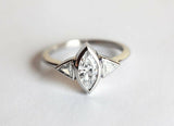 Three Stone Engagement Ring 1.2ct Marquise Cut Diamond 14k White Gold Finish