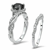 4Ct Round Cut Black Diamond Bridal Set Band Engagement Ring 14K White Gold Over