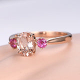 1.2ct Oval Cut Peach Morganite Three Stone Engagement Ring 14k Rose Gold Finish