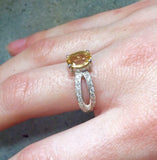 1.6ct Engagement Ring Oval Cut Yellow Citrine Split Shank 14k White Gold Finish