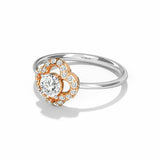 1ct Engagement Ring Round Cut Diamond Open Floral Minimalist 14k DualGold Finish