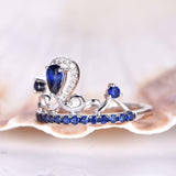 2ct Pear Cut Blue Sapphire Crown Princess Engagement Ring 14k White Gold Finish