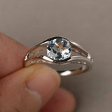 1ct Round Cut Blue Aquamarine Split Shank Engagement Ring 14k White Gold Finish