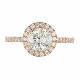 1.6ct Round Cut Diamond Solitaire with Accents Halo Ring 14k Rose Gold Finish