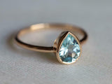 1ct Engagement Ring Pear Cut Blue Aquamarine Solitaire 14k Yellow Gold Finish