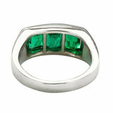 2.8ct Green Emerald Cut Engagement Ring Stylish Trilogy 14k White Gold Finish