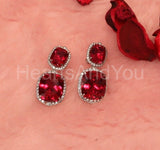 2ct Cushion Simulated Ruby Party Wear Halo Drop Earrings 14k White Gold Plated