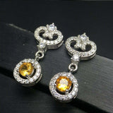 3.5ct Drop Earrings Round Cut Yellow Citrine Royal Halo 14k White Gold Finish