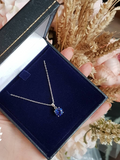 2ct Round Cut Blue Sapphire Pendant with Chain Solitaire 14k White Gold Finish