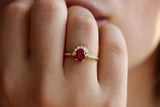 1.5ct Oval Cut Pink Ruby Engagement Ring 14k Yellow Gold Finish Diamond Crown