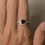 2ct Round Cut Red Garnet Engagement Ring 14k White Gold Finish Halo Promise