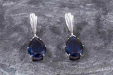 1.6ct Drop Earrings Pear Cut Blue Sapphire Solitaire Design 14k WhiteGold Finish