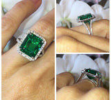 2ct Green Emerald Diamond Split Shank Band Engagement Ring 14k White Gold Finish