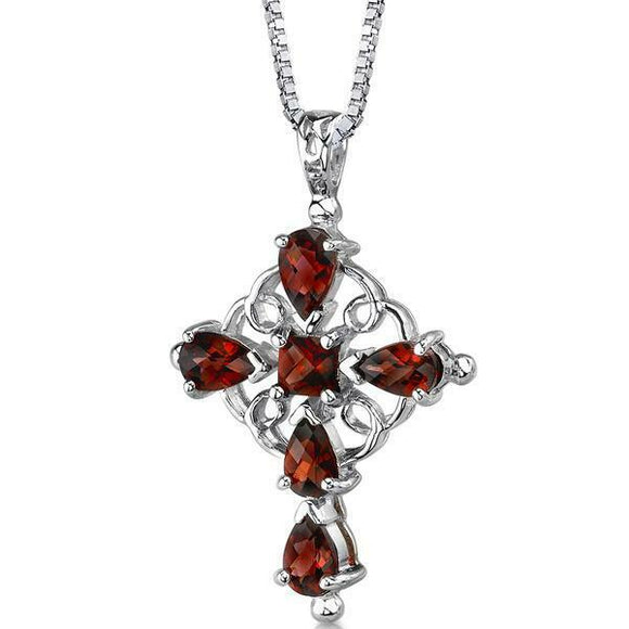 4Ct Oval Cut Red Garnet Jesus God Cross Pendant 14K White Gold Finish NO CHAIN