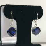 2ct Dangle Earrings Cushion Blue Sapphire Solitaire LeverBack 14k WhiteGold Over