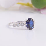 1.6ct Oval Cut Blue Sapphire Engagement Ring Diamond Accents 14k White Gold Over