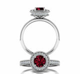 2ct Round Cut Red Garnet Halo Milgrain Accent Engagement Ring 14k WhiteGold Over