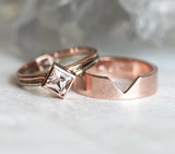 1ct Princess Cut Peach Morganite Bridal Set Engagement Ring 14k Rose Gold Finish