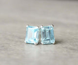 1.2ct Stud Earrings Emerald Cut Aquamarine Solitaire Design 14k WhiteGold Finish