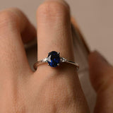 1ct Oval Cut Blue Sapphire Engagement Ring Trilogy Minimalist 14k WhiteGold Over