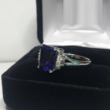 1.3ct Emerald Blue Sapphire Diamond Accent Solitaire Ring 14k White Gold Finish