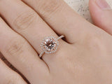 2.3ct Round Cut Peach Morganite Halo Engagement Ring 14k Rose Gold Finish