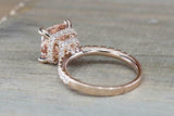 2ct Cushion Cut Peach Morganite Engagement Ring 14k Rose Gold Finish Hidden Halo