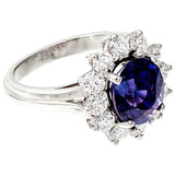 2ct Oval Cut Blue Sapphire Engagement Ring Diamond Halo 14k White Gold Finish