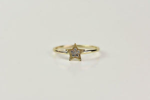 0.3ct Engagement Ring Round Diamond Star Shaped Minimalist 14k Yellow Gold Over