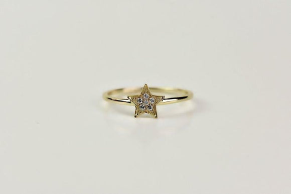 0.3ct Engagement Ring Round Diamond Star Shaped Minimalist 14k Yellow Gold Over